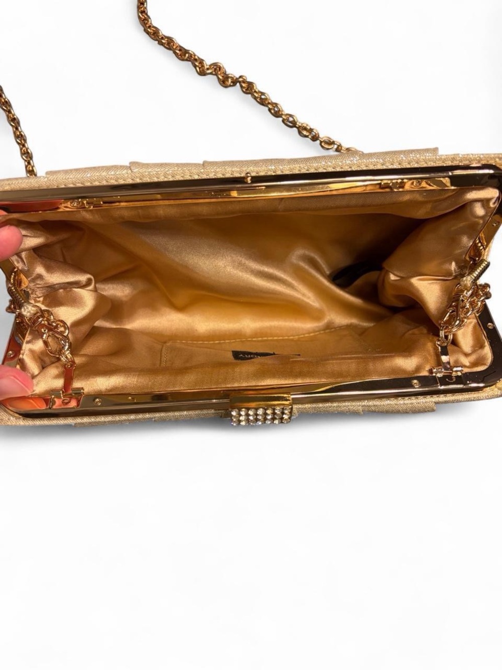 Kate Landry Champagne Gold Pleated Metallic Evening Clutch Bag - Picture 5 of 9